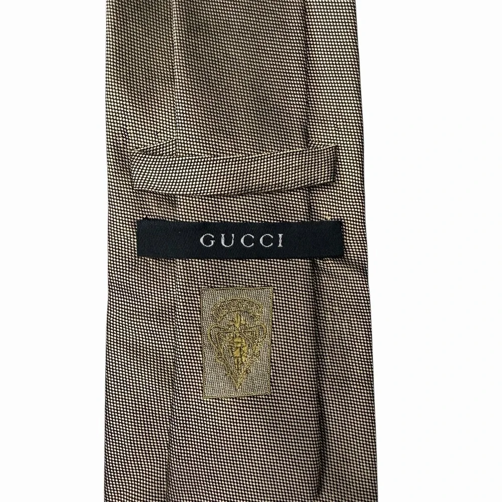 Gucci Men's Recent Tie Champagne Gold Satin Silk Italy 3.25